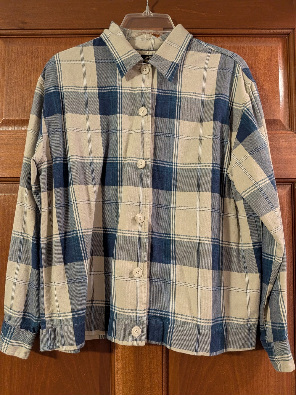 Dockers Beige and Blue Plaid Button-Down Women's Shirt / Jacket Large